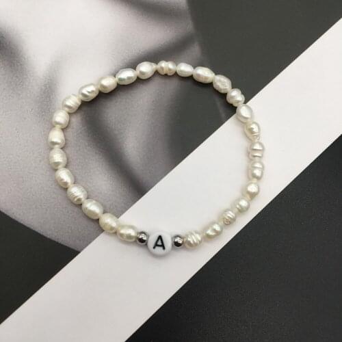 6mm Fashion Couple A-Z 26 English Alphabet Natural Freshwater Pearl Beaded Bracelet for lover Gift