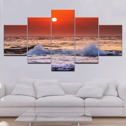 Abstract Canvas Painting Sea view sunset landscape Posters Graphic Wall Art Pictures for Living Room Home Decor 5 panel Mural