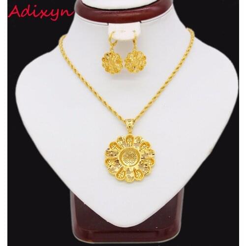 Adixyn Ethiopian Wedding Jewelry Sets Gold Color Necklace/Earrings/Pendant Jewelry African Eritrea Women Gift