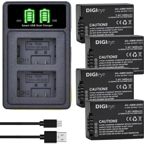 4pcs DMW-BMB9 BMB9E BMB9PP Battery with LED Dual Charger for Panasonic Lumix DC-FZ80 FZ40K FZ45K FZ47K Z48K FZ60 FZ70 FZ100