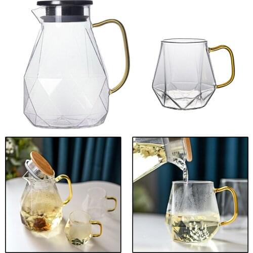 Diamond Transparent Glass Teapot Cup Carafe Pitcher w/Handle Water Jug