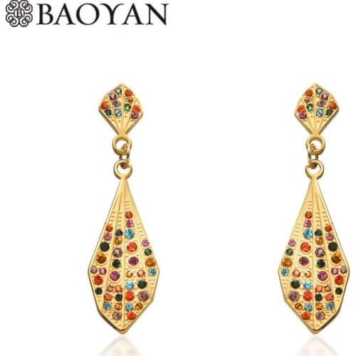 Baoyan Gold Color Stainless Steel Earring For Women Color Rainbow Crystal Leaf Earring Women boho Fashion Women Earrings 2019