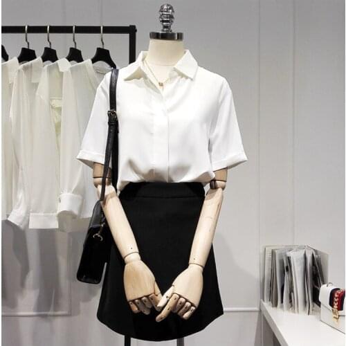 Womens Spring Summer Runway Fashion White Chiffon Shirt Female Casual Loose Office Lady Basic Blouse Tees Tops TB1677
