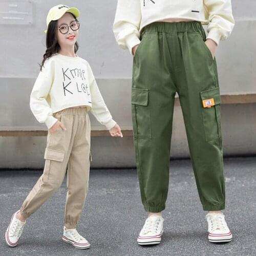 Kids Clothes Girls Pants Elastic waist Cotton Cargo pants Multi-pocket Casual Sweatpants Hip hop 9 10 11 12 Years Girls Trousers