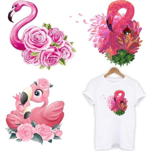 DIY Cartoon Flamingos Heat Transfer Sticker For Vogue Girl Clothing Patch 1 Piece. T424
