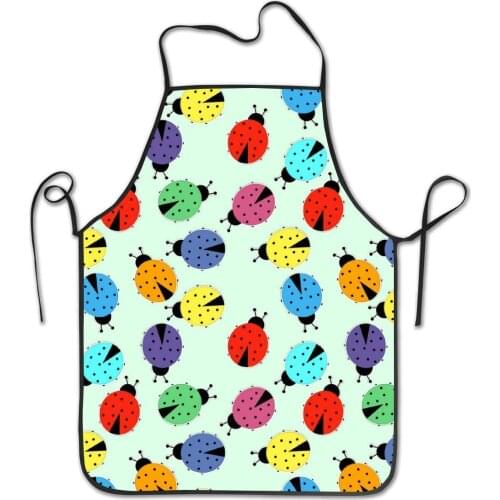 Design Kitchen Apron for Women Men - Creative Bib BBQ Barbecue Cooking Gardening Ladybugs Colorful