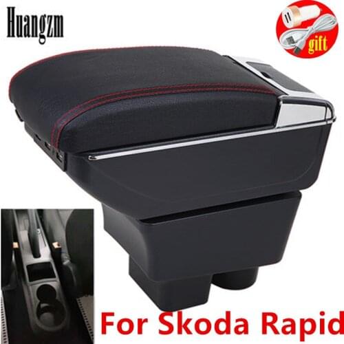For Skoda Rapid 2013 - 2018 Rotatable armrest box central Store content storage interior car-styling Cup holder with