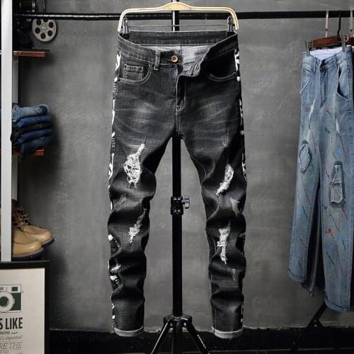 Male Jeans Men MenS Jean Homme Denim Slim Fit Pants Trousers Straight Black Biker High Quality Skinny Spijkerbroeken Heren