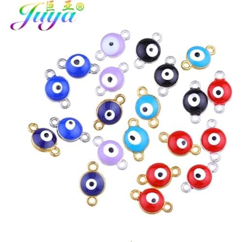Juya 30pcs/lot Turkish Eye Resin Enamel Charms Supplies Handmade Connector Evil Eye Charms For DIY Classical Jewelry Making