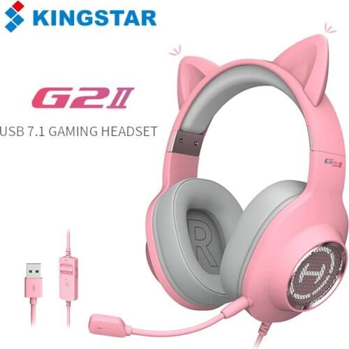 KINGSTAR Girl RGB Gaming Headset 7.1 Stereo Headphones Cat Ear USB Wired Headset with Mic Noise Reduction for PS4/Xbox One