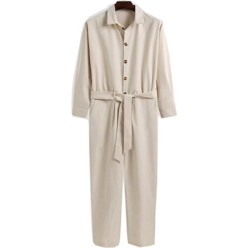 Mens Jumpsuit Streetwear Long Sleeve Lapel Japanese Casual Retro Pants Mens Jumpsuit