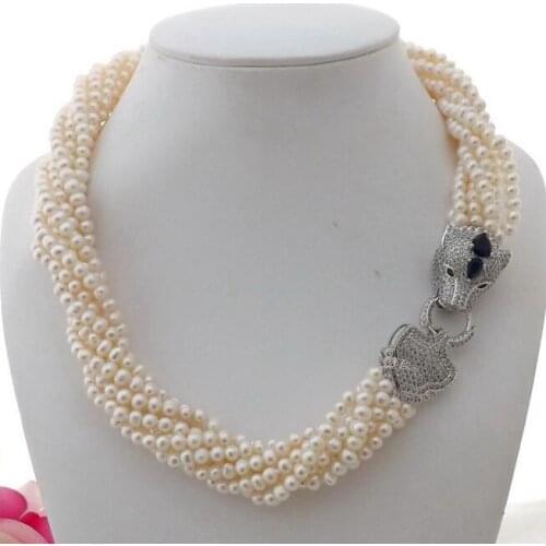 Beautiful 8 row White freshwater Pearl Necklace CZ Clasp