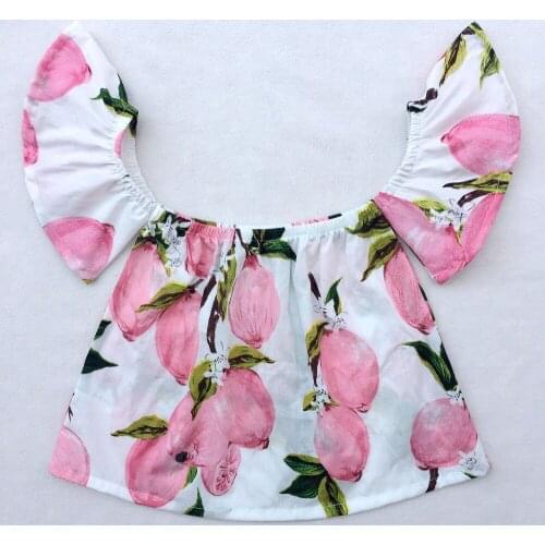 Summer lemon baby cute floral Style Off Shoulder Crop top flutter Sleeve Baby Girls Shirt Photo Props girls clothes baby shirt