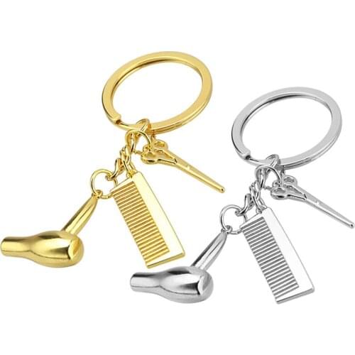 2021 Woman Hot Sale Hairdresser Keyring Fashion Washing Cutting Blowing ToolsAlloy Keychain Creative Cool Keyholder Accessories