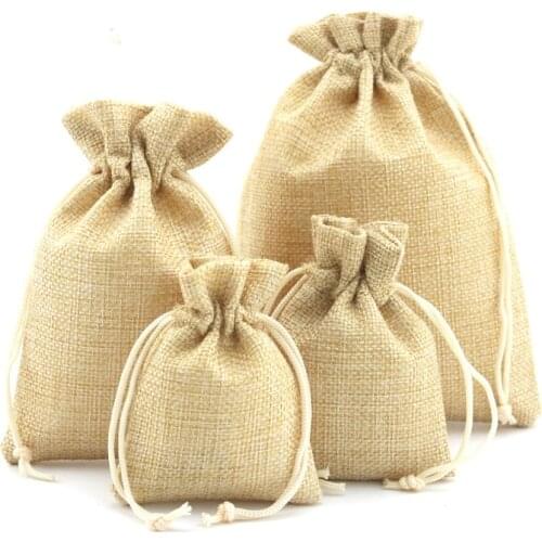 100pcs Cotton Linen Fabric Dust Cloth Bag Natural Burlap Hessia Jute Bags Wedding Party Favor & Drawstring Gift Bags