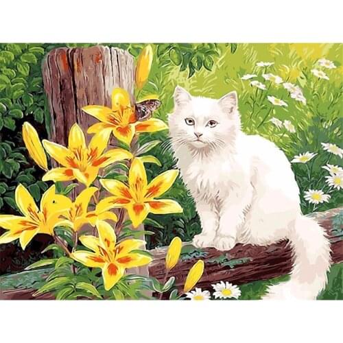 Flower Cats Animal DIY 11CT Cross Stitch Embroidery Kits Craft Needlework Set Printed Canvas Cotton Thread Home Room