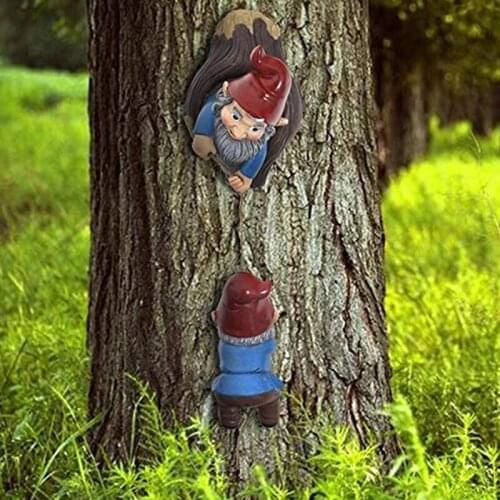 Newly Creative Gnome Statue with Hanging Hole for Tree Resin Dwarf Hanging Ornament for Outdoor Garden 2 Gnomes Climbing