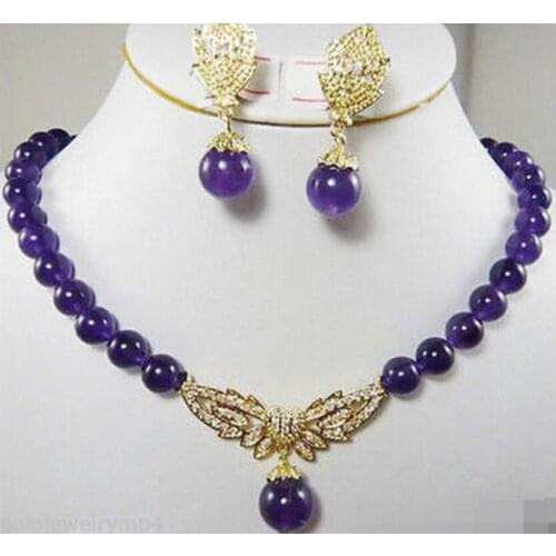 New Jewelry purple jade pendant earrings & necklace