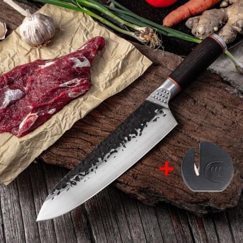 High Carbon Steel Chef Knife Clad Forged Steel Slicing Butcher Kitchen Knives Meat Cleaver Vegetable Knife with Knife sharpener
