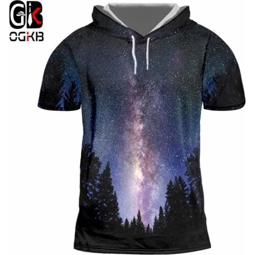 OGKB Summer Cool Men /Women Tshirt With Hood Print Night Fall 3D T-shirt Man Hiphop Streetwear Undershirt Short Sleeve Hoody