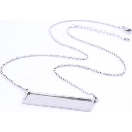 Onwear 5pcs Fit 10x50mm Rectangle Cabochon Pendant Base Setting Trays Diy Stainless Steel Chain Necklace Bezel Blanks