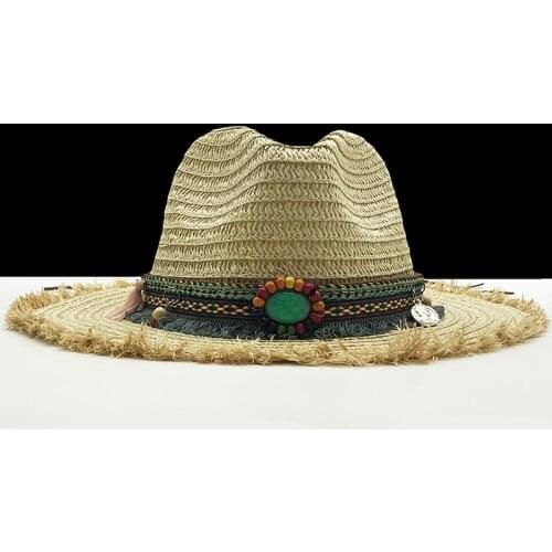 Panama Hats Womens Summer Raffia Sun Hat Male Female Khaki Straw Emerald Decorate 2020 New Fashion Men Jazz Hat