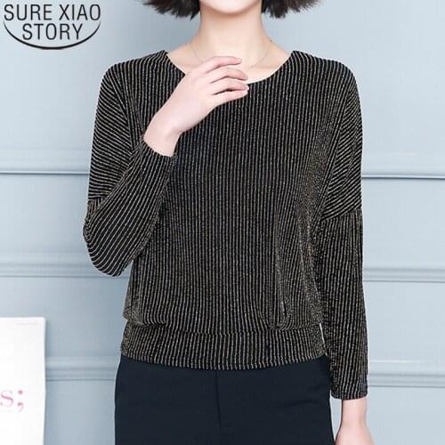 Plus Size Glitter Shirt Tops Elegant Shiny Sequin Blouse Tunic Classic Black Blue Fashion New Women Shine Womens Blouses 15774