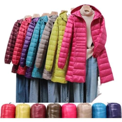 Brand 6XL 7XL Plus Womens Down Coat Ultra Light Down Jacket Women Lightweight Autumn Winter Hooded Long Down Coat