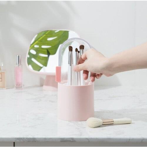 Dust-proof Makeup Brush Holder Acrylic Waterproof Makeup Brush Organizer Cosmetic Brush Storage Box with Lid and Free Pearls
