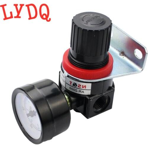 AR2000 1/4'' Air Pressure Regulator Control Compressor Pump Gas Regulating Treatment Unitswith Gauge Adjustable