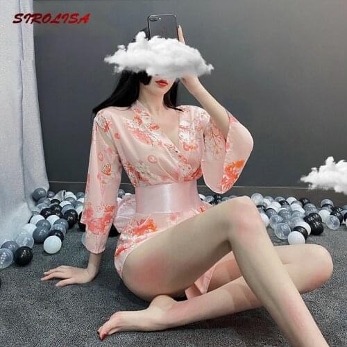 Sexy Lingerie Perspective Cardigan Japanese Kimono Cheongsam Cosplay Outfit Pajamas Temptation Underwear Women Porno Costumes