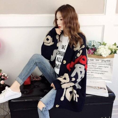 Embroidery Sweater Women Cardigan Spring Autumn Lady Loose Korean 2021 New Outwear Knit Long Coat Female Fashion Overcoat W8