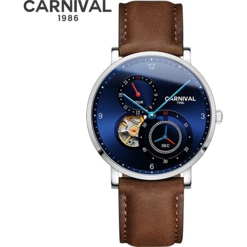 Ultrathin tourbillon automatic mechanical watches men genuine leather strap waterproof men watch clocks reloj saati uhren montre