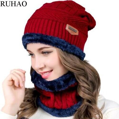 RUHAO Knitted Winter Hats For women Thick and Warm Men Hat Autumn Female Beanie Hat Winter Cap Wool Ski Hats Beanies Bonnet 2019