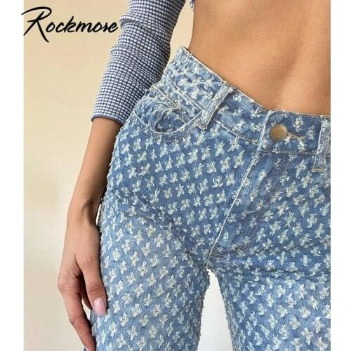 Rockmore Y2k Vintage Women Ripped Jeans Baggy Boyfriend Jeans Women Summer Distressed Wide Leg Skater Pants Harajuku Trousers