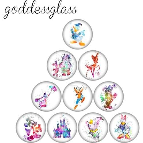 Mickey Minnie Mouse Donald Pooh Bambi 10pcs 12mm/18mm/20mm/25mm Round photo glass cabochon flat back Necklace Making findings