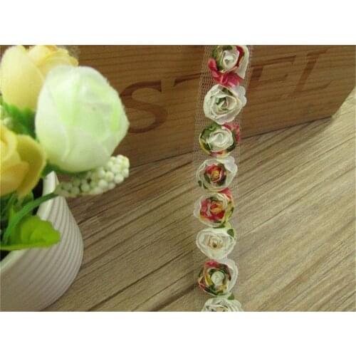 2 Yard Single Chiffon Colorful Rose Flower Embroidered Lace Trim Ribbon Fabric Sewing Supplies Craft Wedding Dress Decoration