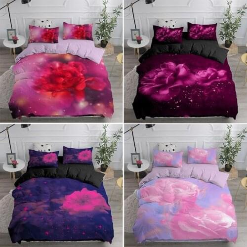 3D Bedding Set Custom Single Double Queen Size 2/3PCS Duvet Cover Set Comforter/Quilt Pillow Case Pink Rose Flowers Home Textile