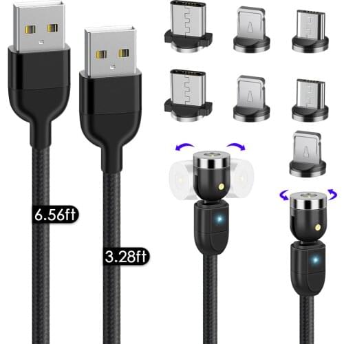 540° Magnetic Cable Micro USB Type C Fast Charging Phone Magnet Charger Mobile Phone Cable USB Cord