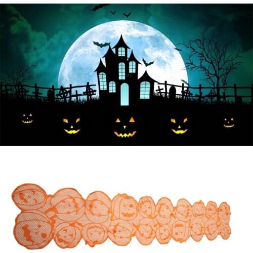 72 x 14 Inch Halloween Table Runner Pumpkin Polyester Lace Tablecloth for thanksgiving Party Halloween Decorations
