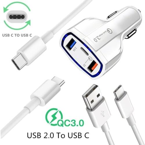 18W USB Fast Car Charger Type C Cable for Samsung S21 A51 Huawei Xiaomi POCO M3 Redmi 9 Note 9s 8 Pro Phone Charge PD Power Cord