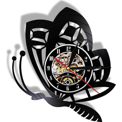 Butterfly Minimalist Modern Design Wall Clock Nature Animals Retro Vinyl Record Clock Insect Wall Hanging Home Decor Clock Watch