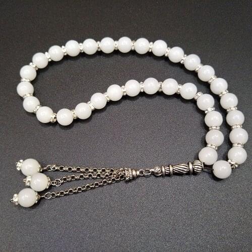 10mm Crystal white Bracelets Tassel Pendant 33 Prayer Beads Islamic Muslim Tasbih Allah Mohammed For Women Men