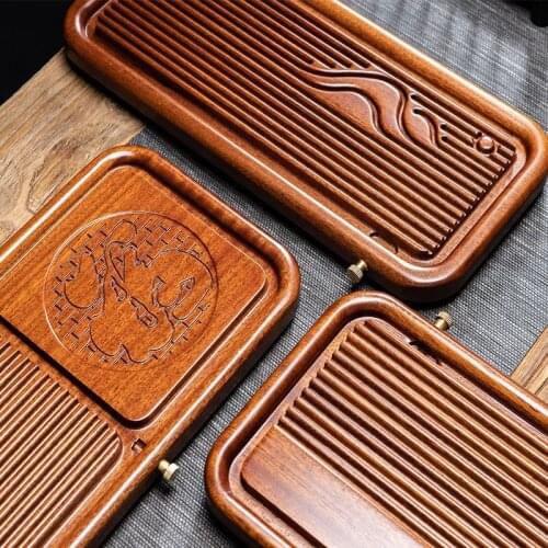 Large Chinese Wooden Tea Tray Drainage Eco Friendly High Quality Water Storage Tea Tray Vintage Plateau Household Product DF50CP
