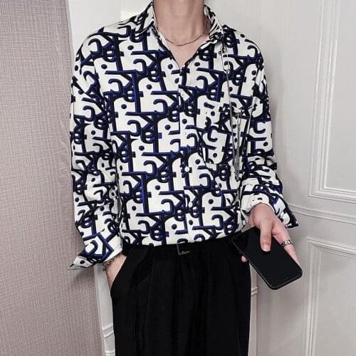 Brand Printed Mens Shirt Long Sleeve Loose Streetwear Hip Hop Harajuku Shirt 2021 Autumn Social Party Tuxedo Men Clothing