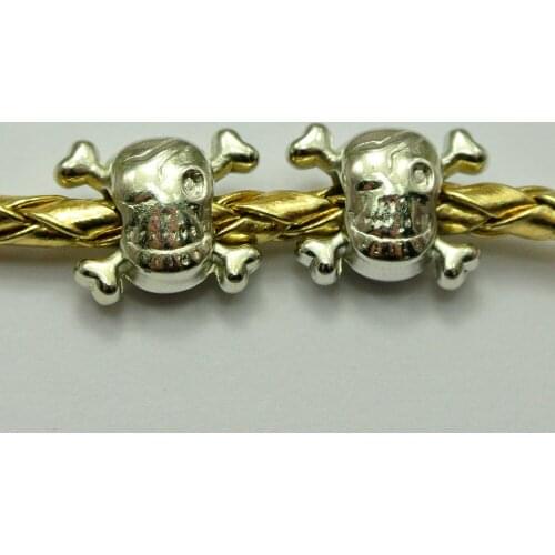 100 Silver Tone Metallic Acrylic Skull+CrossBones Big Hole Beads 15X12mm