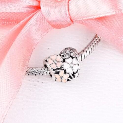 Heart Beads 925 Sterling Silver Poetic Blooms Spring Charm for Jewelry Making Fits Pandora Charms Bracelets DIY Gift 02351