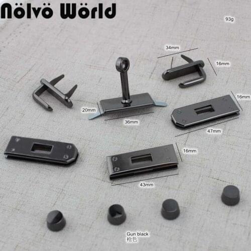 Gun black rectangle eyelets lock hanger panel for bags hardware wholesale fashion a set of locks fittings woman handbags purse