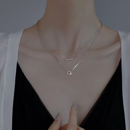 CHOWLEE S925 Double Necklace Female Simple Light Luxury Clavicle Chain Net Red Fashion Trend Geometric Necklace