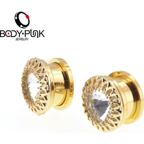 Body Punk Ear Expander Body Piercing Jewelry Rose Filigree Big CZ Plug Ear Plugs Trendy Jewelry PLG 129